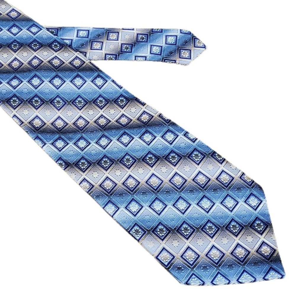 Borrelli Mens Blue Silver Geometric Diamond Hand Stitched Polyester Necktie